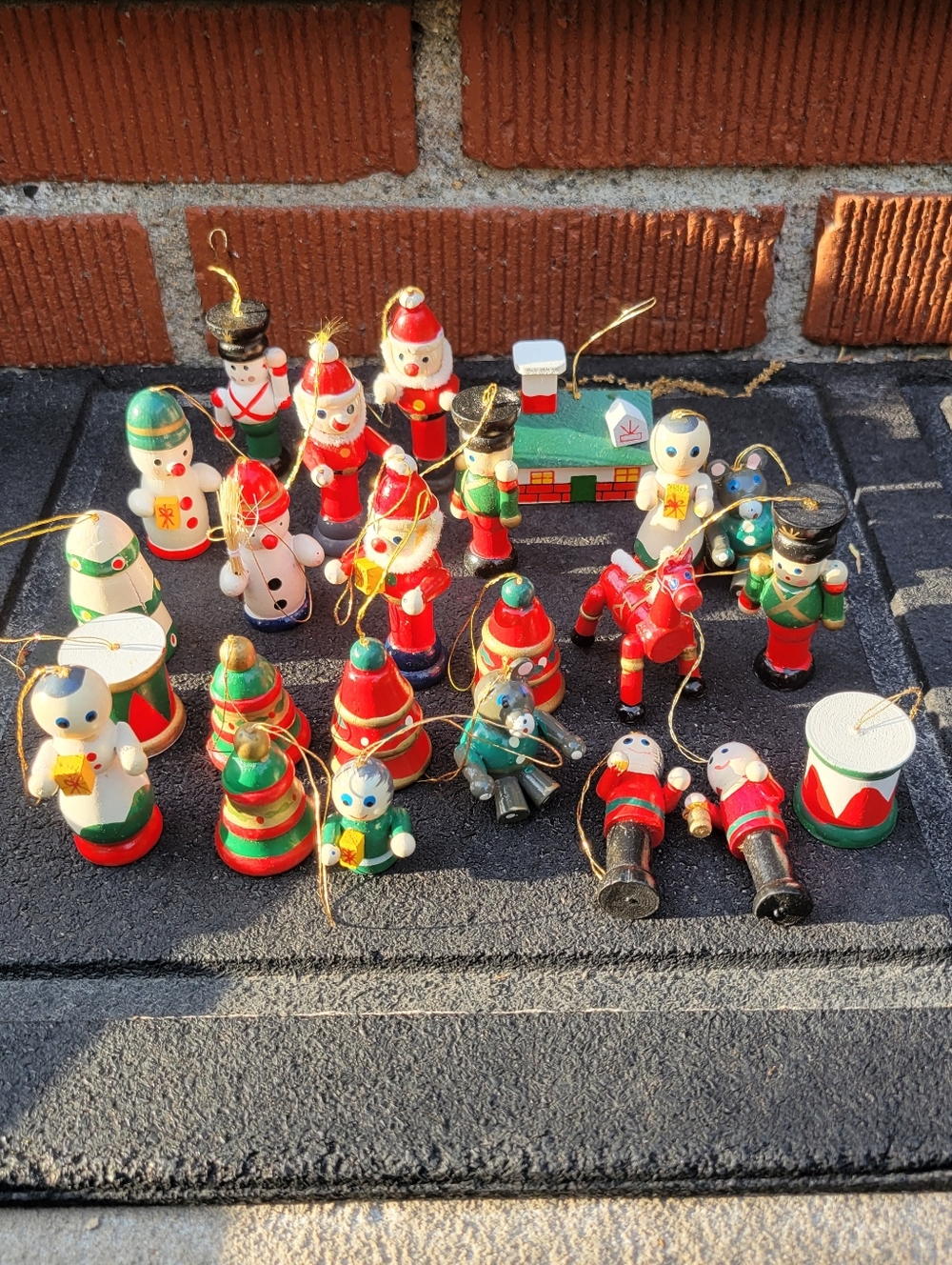 Vintage Lot of 24 Mini Wood Christmas Ornaments Hand Painted